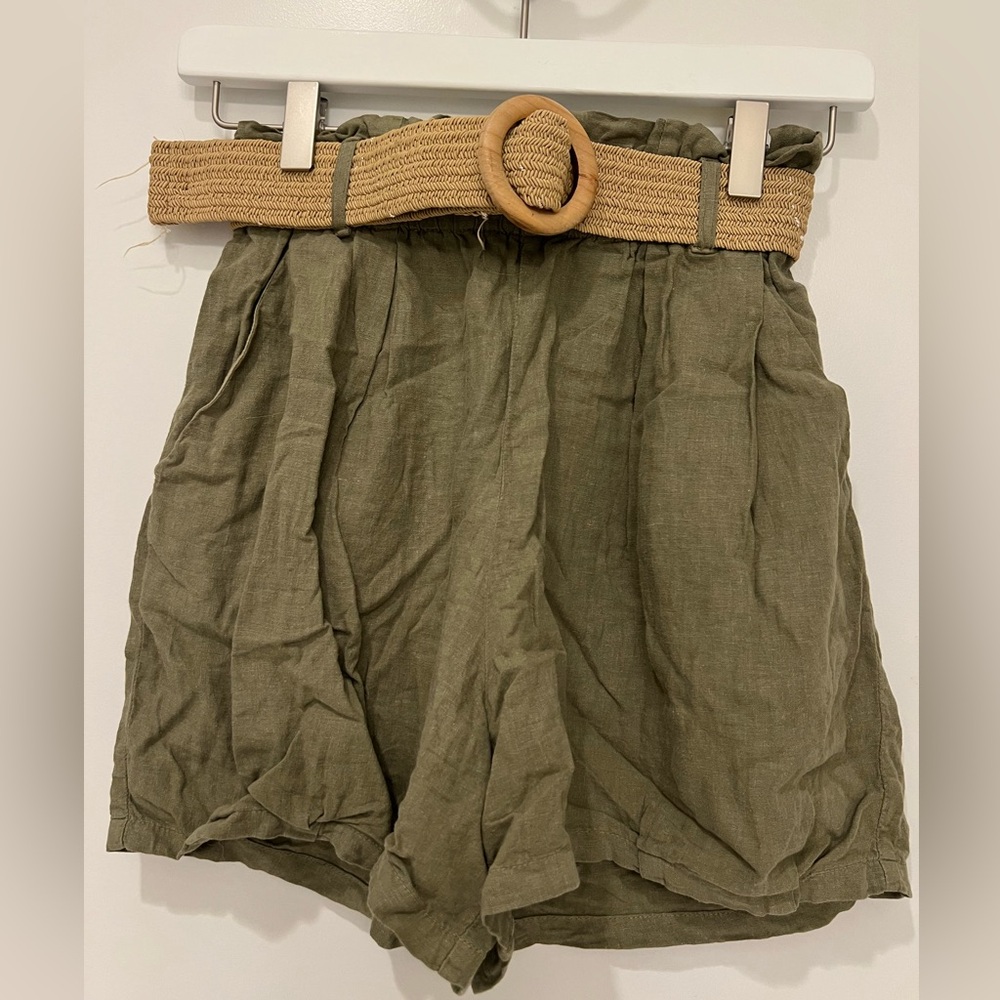 Zara Linen Blend Belted Shorts